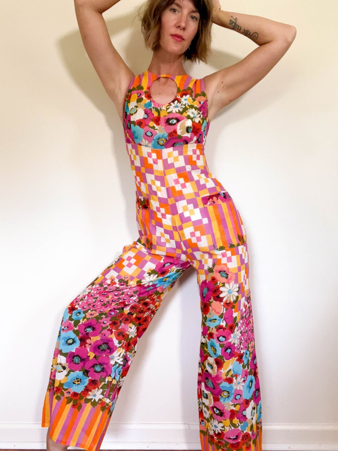 40's Quilted Satin Palazzo Pant Jumpsuit main image 1