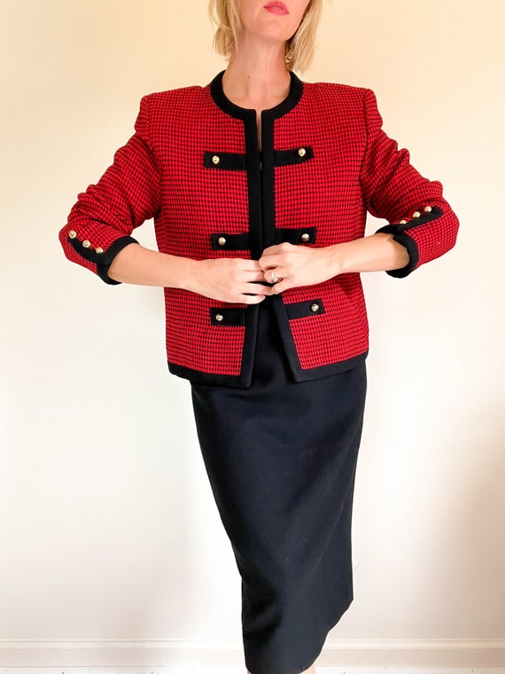 80s Vintage LILLI ANN Military Style Skirt Suit Black Red Classic Ladies Suit Open Front Blazer Black Pencil Skirt Size 10 Etsy