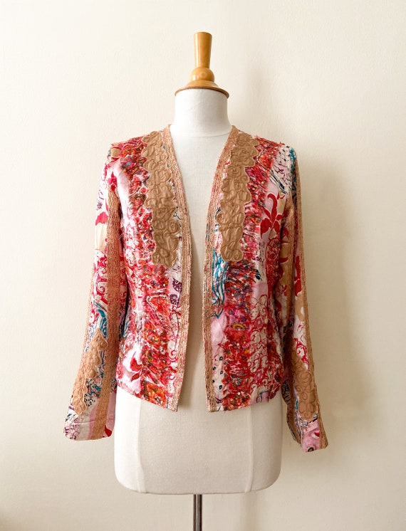 90s Vintage SANDY STARKMAN Silk Blazer / Patchwork