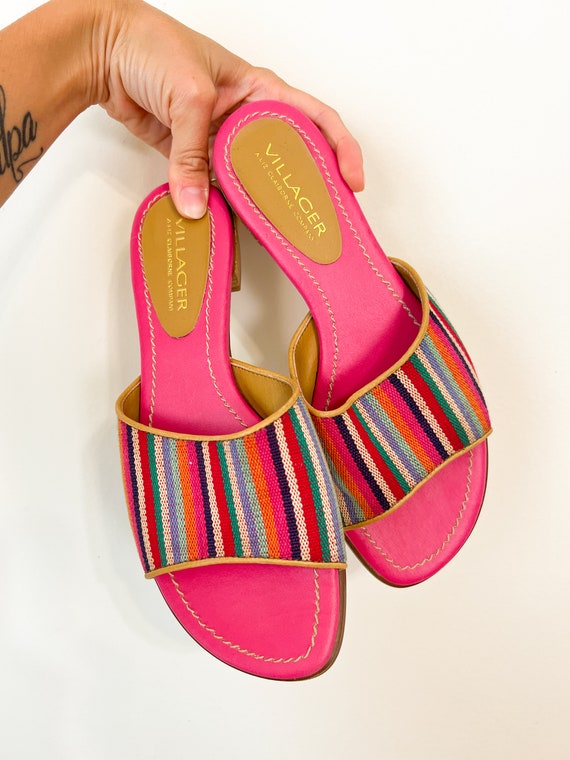 Vintage Rainbow Stripe Slides Liz Claiborne Slip on Sandals