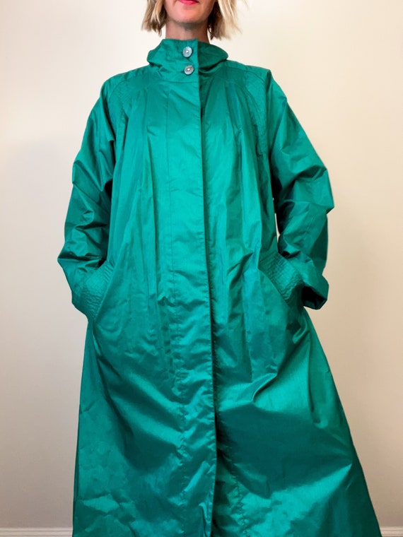 Vintage Shiny Emerald Trench Coat / Weather Proof / 8… - Gem