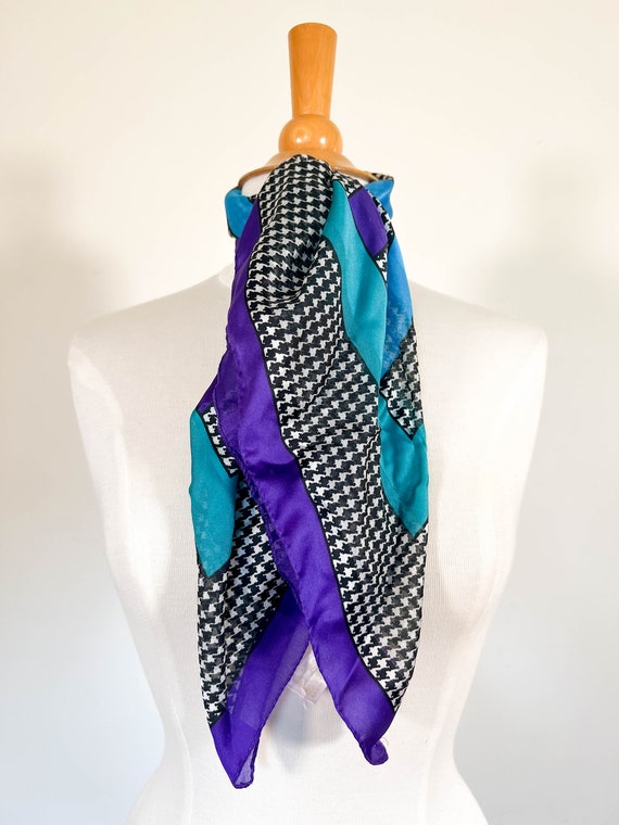 Vintage Color Block & Houndstooth Scarf / Silken … - image 4