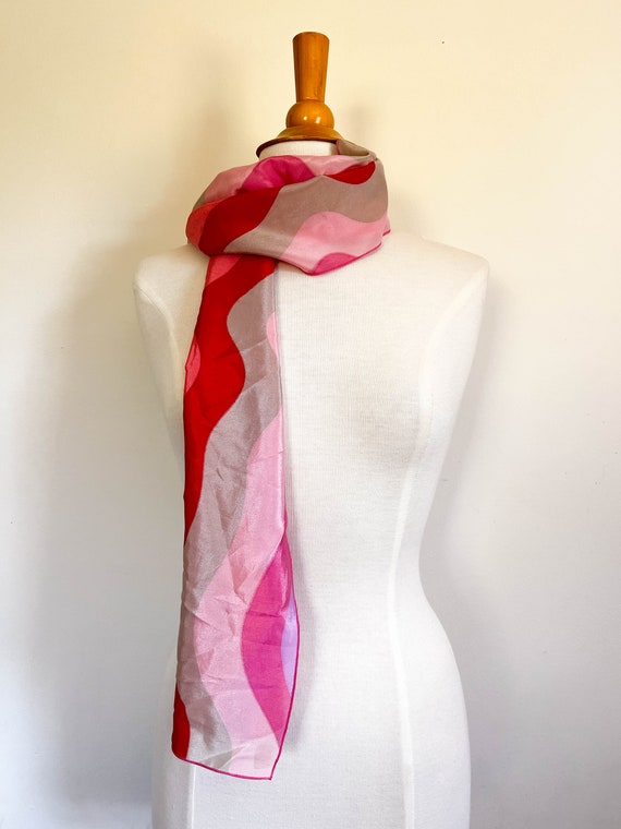 vintage shades of pink striped scarf / taupe pink… - image 2