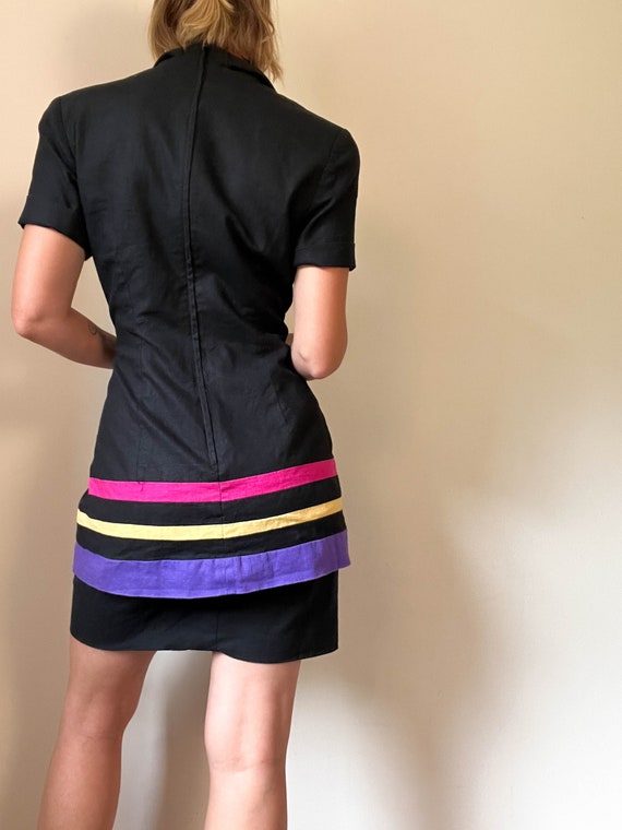 Vintage Colorful Linen Blend Dress / Short Sleeve… - image 6
