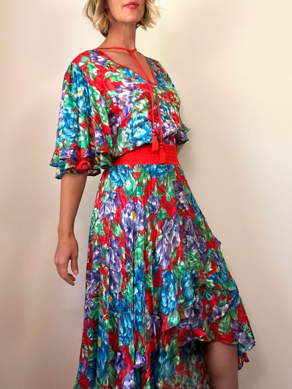 80s Vintage DIANE FREIS Bold Floral Dress / High … - image 6