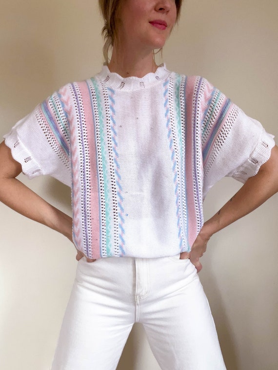 Vintage Pastel Rainbow Open Weave Cover-up - Free Size main image 0
