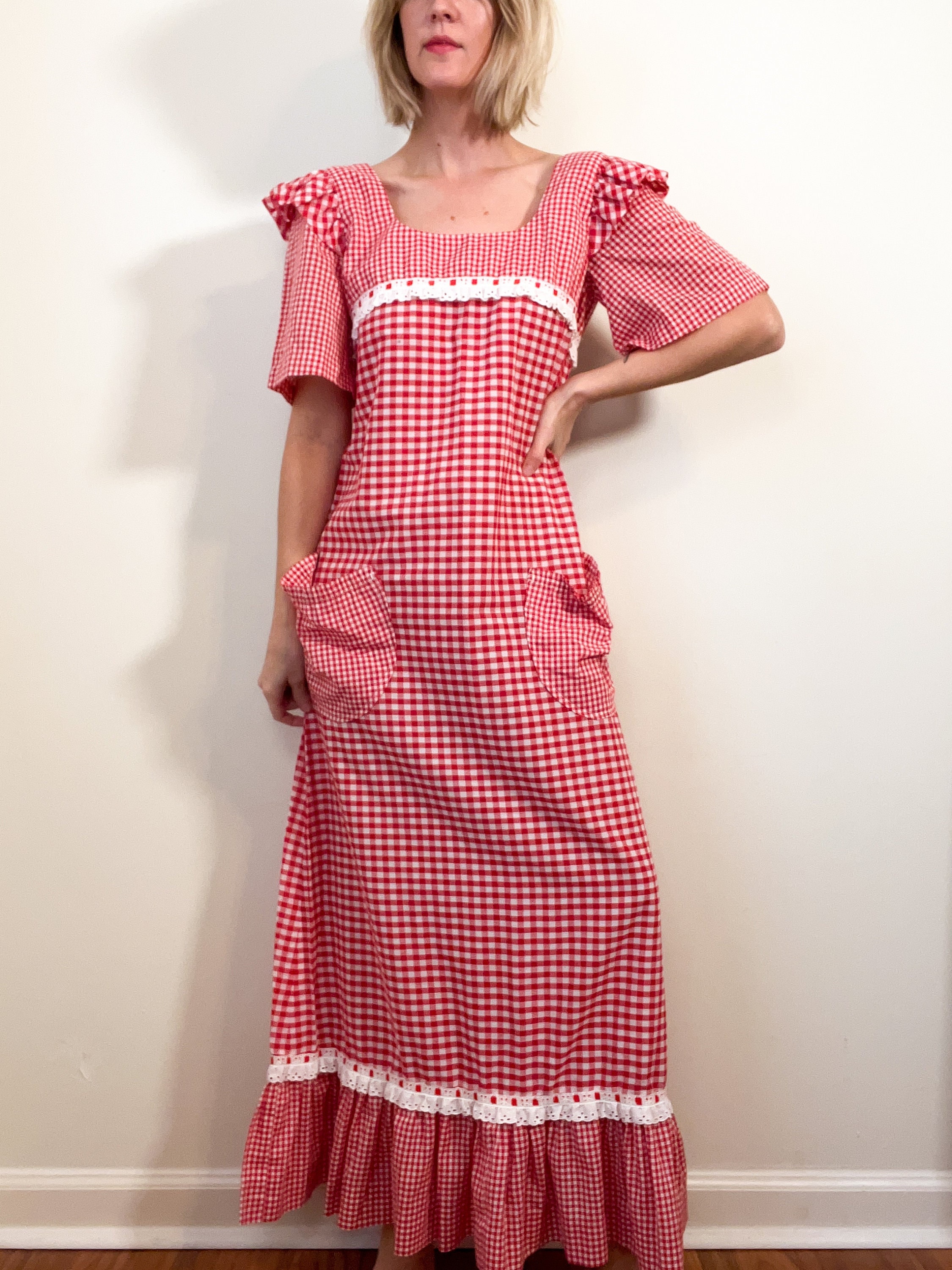 50s Style Western Cotton Full Skirt Dress L / Vintage 60s
