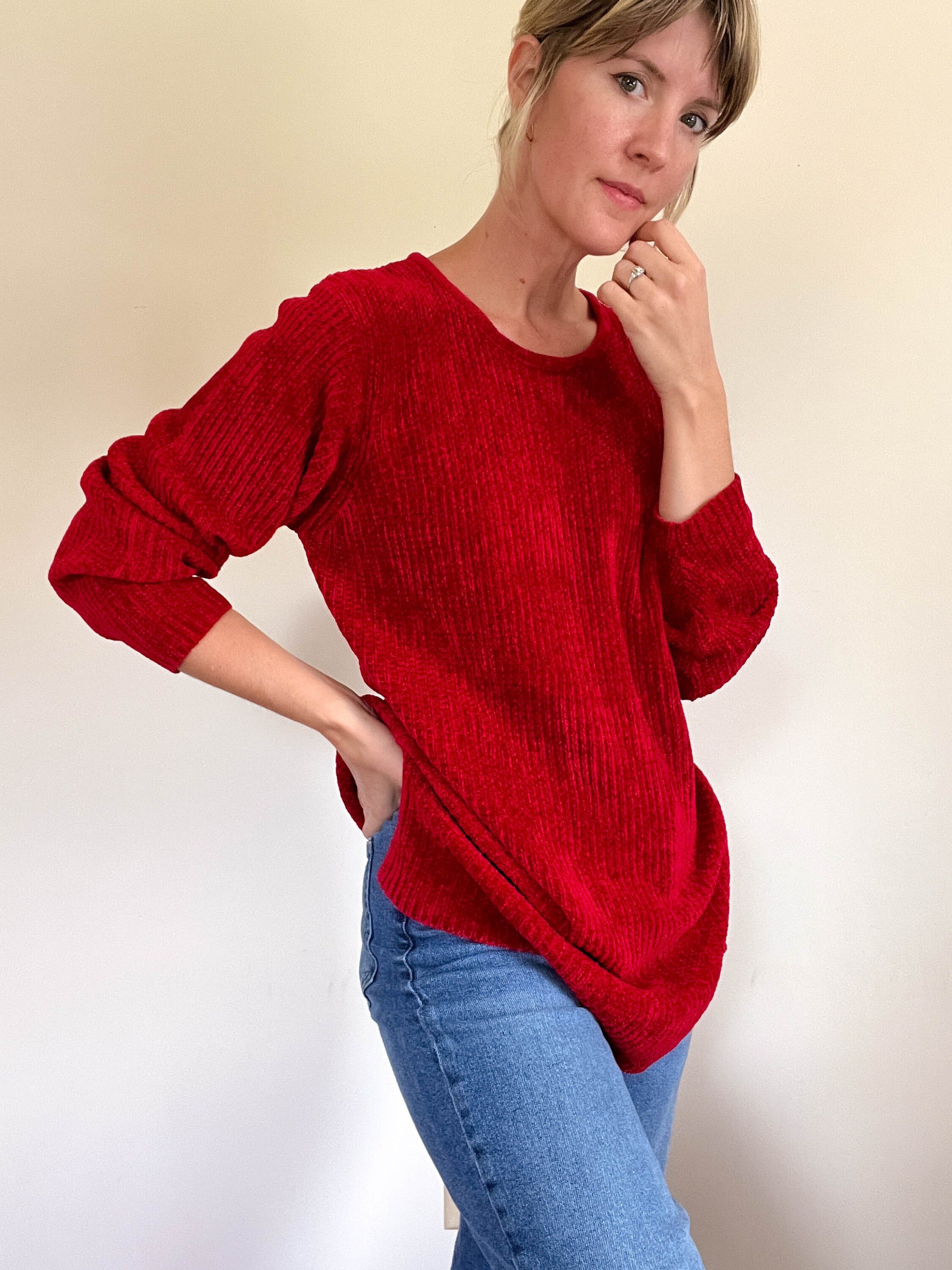 Red Sweater With Fur Full Zip – Vercini
