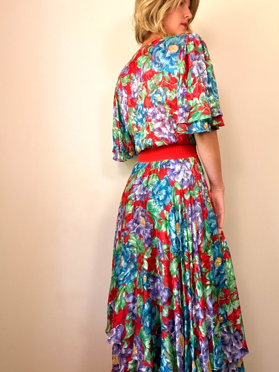 80s Vintage DIANE FREIS Bold Floral Dress / High … - image 8