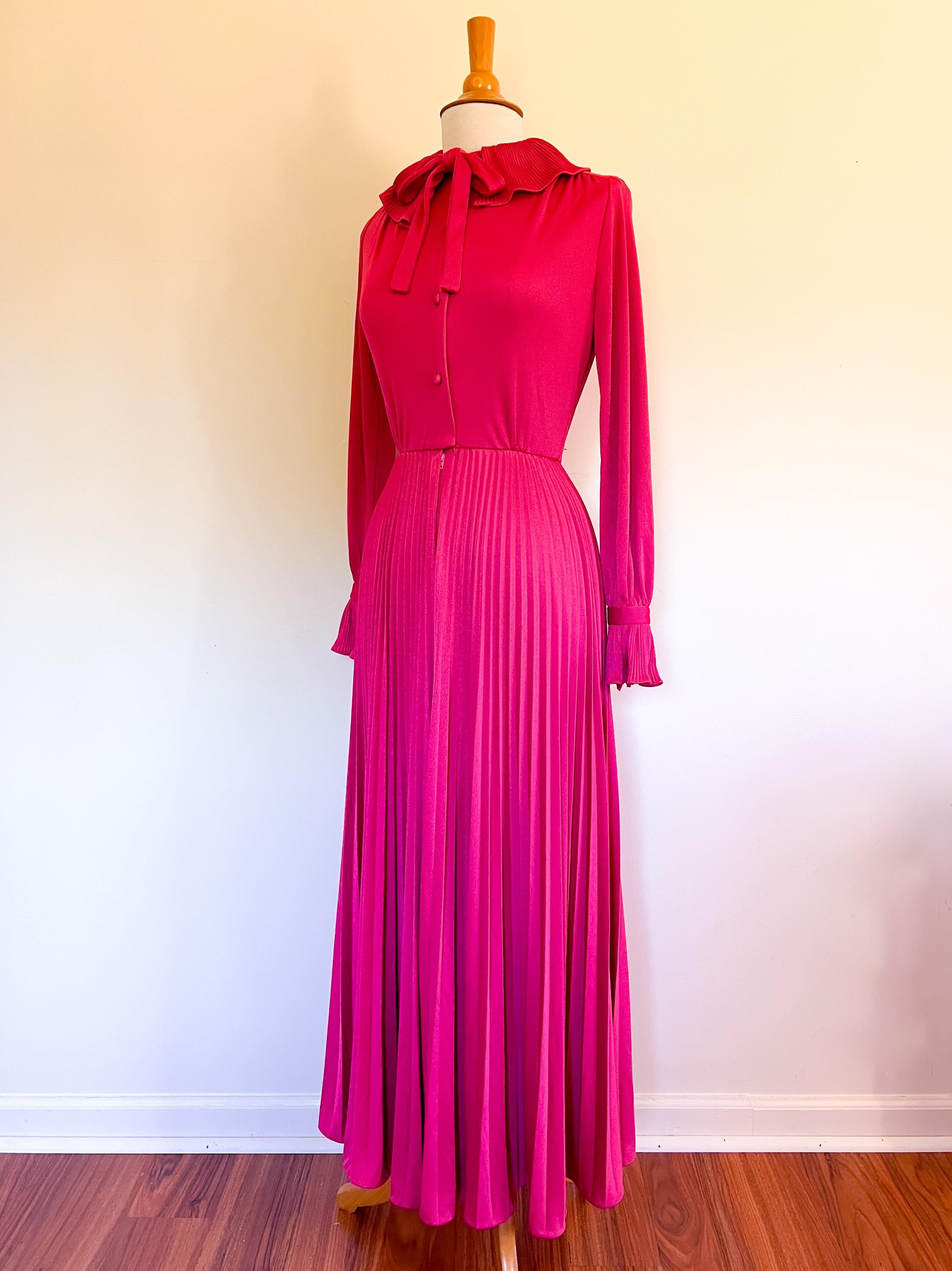 Raspberry Ruffle Retro Signs 70s Vintage Raspberry Maxi Dress / Miss Elliette / Accordion Pleat ...