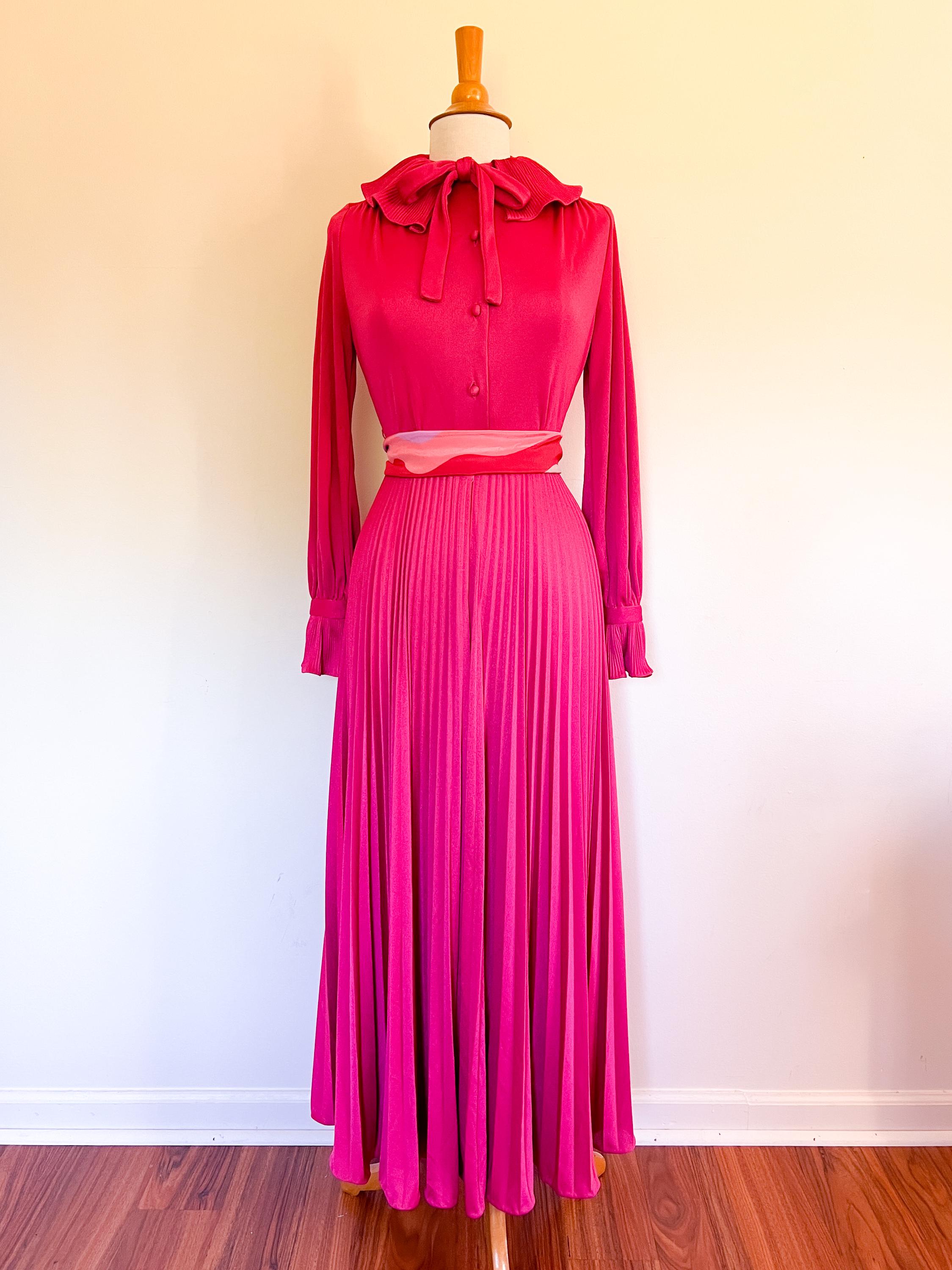 Raspberry Ruffle Retro Signs 70s Vintage Raspberry Maxi Dress / Miss Elliette / Accordion Pleat ...