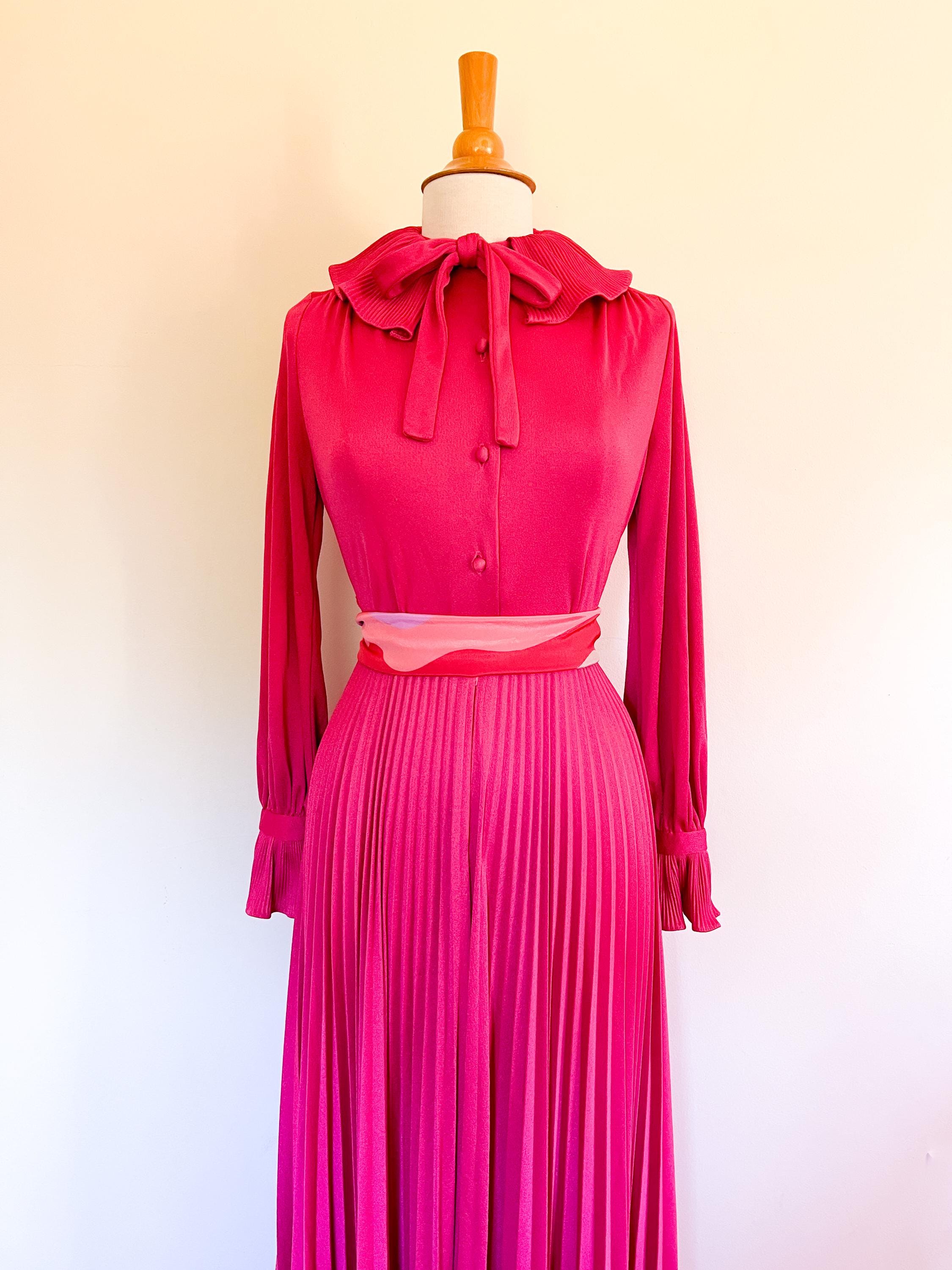 Raspberry Ruffle Retro Signs 70s Vintage Raspberry Maxi Dress / Miss Elliette / Accordion Pleat ...