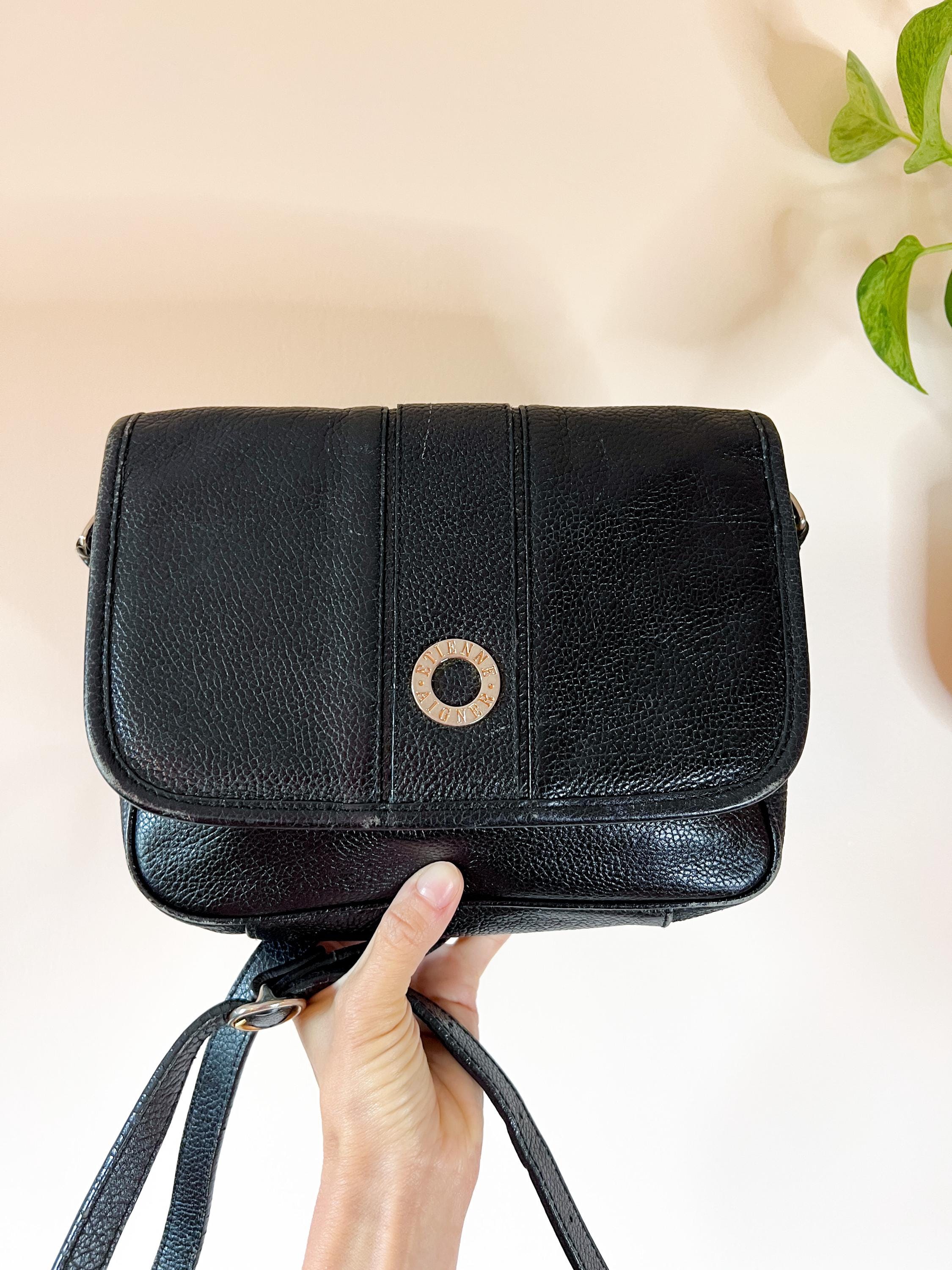 Black Leather Etienne Aigner Handbag with Shoulder Strap | eBay
