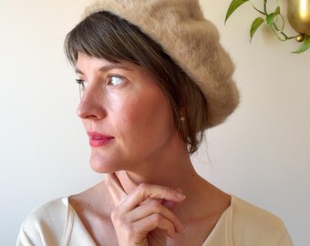 Béret Furgora KANGOL VTG Y2K / Beige / Taille unique / Béret en fourrure / Béret angora