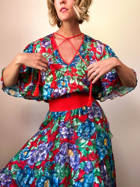 80s Vintage DIANE FREIS Bold Floral Dress / High … - image 3
