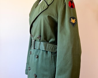 1953 OG 107 Military Overcoat / Korea Army Green Trench Coat