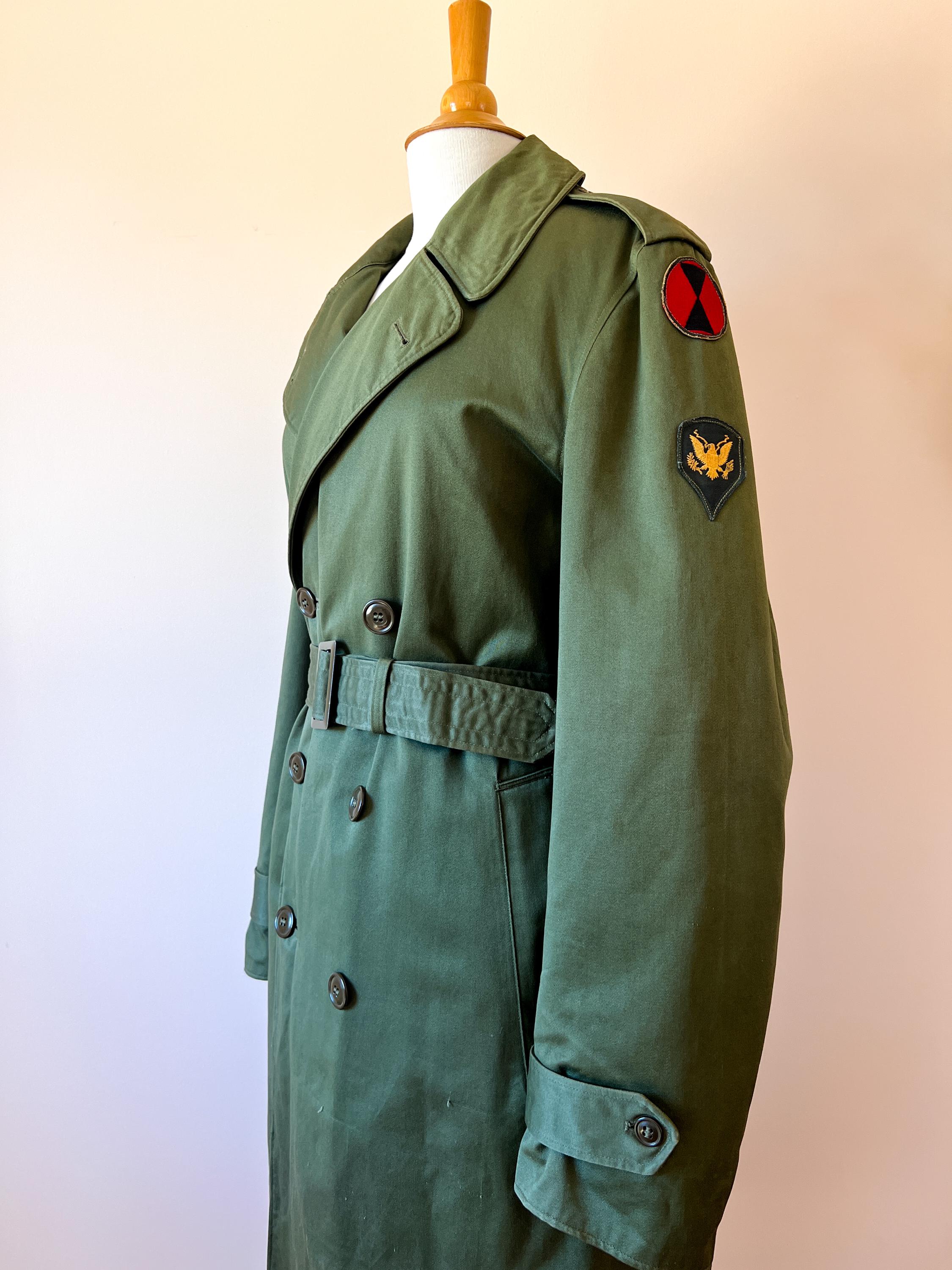 1953 OG 107 Military Overcoat / Korea Army Green Trench Coat