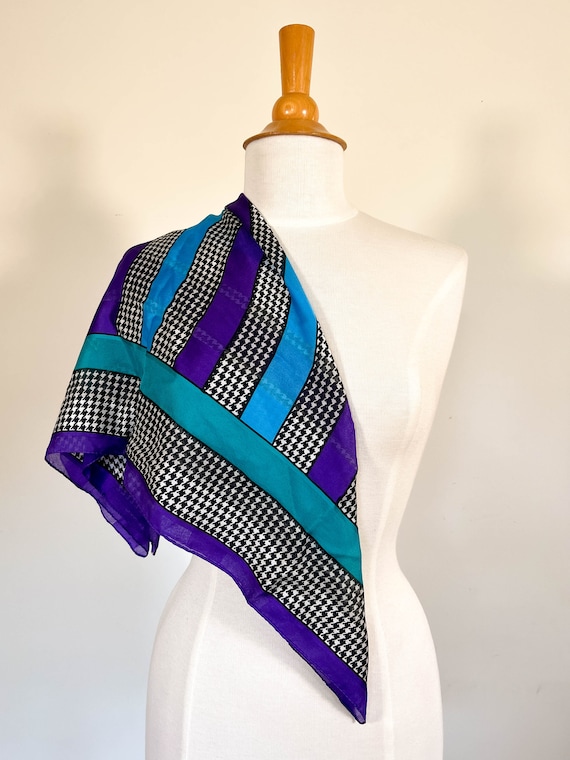 Vintage Color Block & Houndstooth Scarf / Silken … - image 6