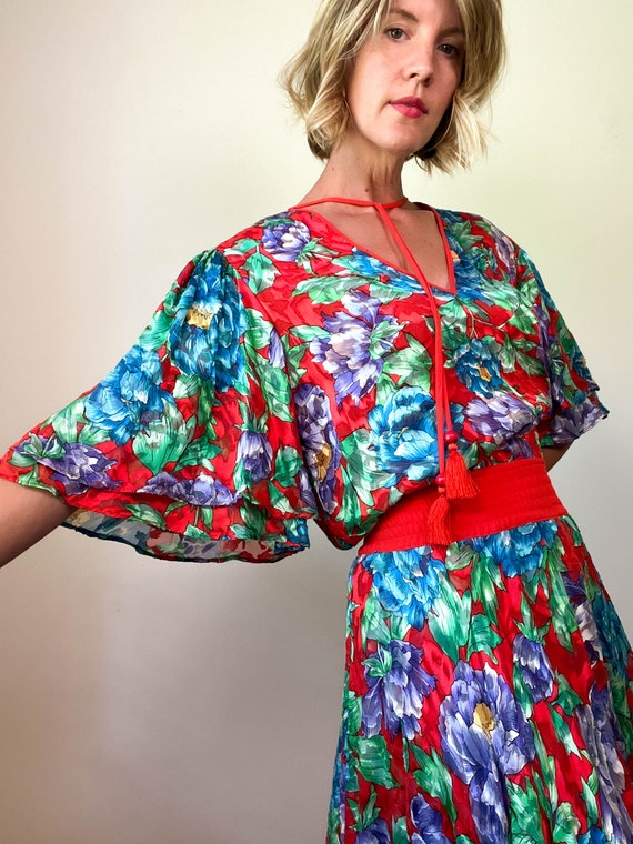 80s Vintage DIANE FREIS Bold Floral Dress / High … - image 4