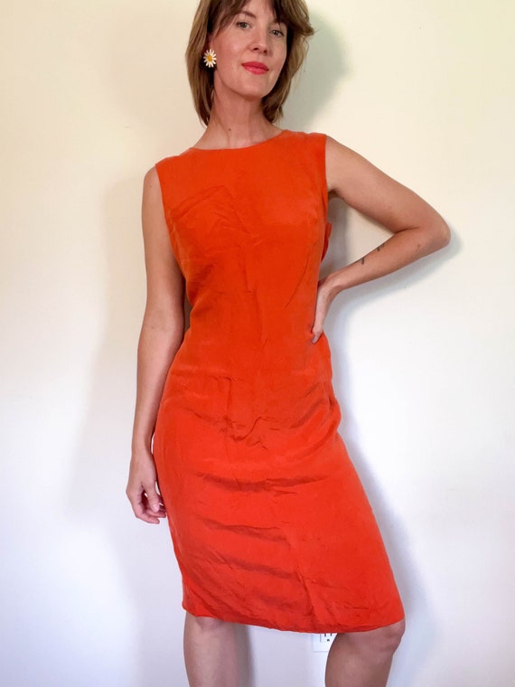 vintage 100% pure silk orange pencil dress / patri