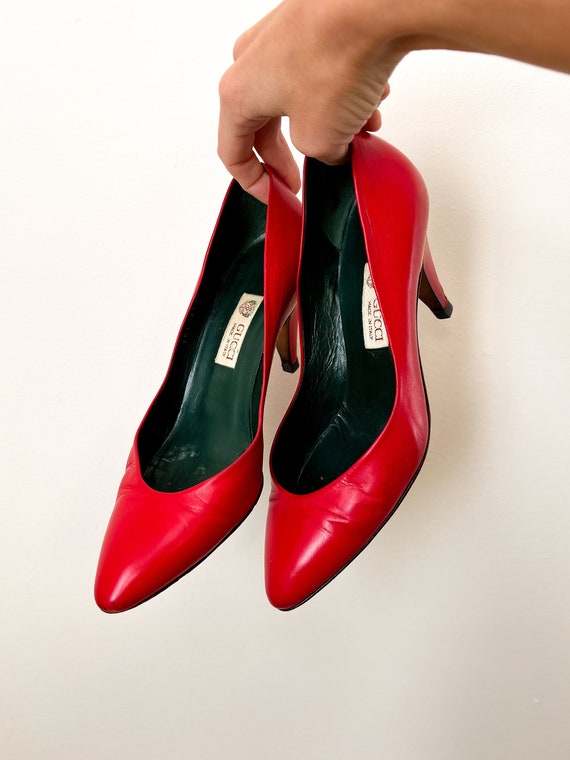 80s Vintage GUCCI Pumps / Gucci High Heels / Red Pump… Gem