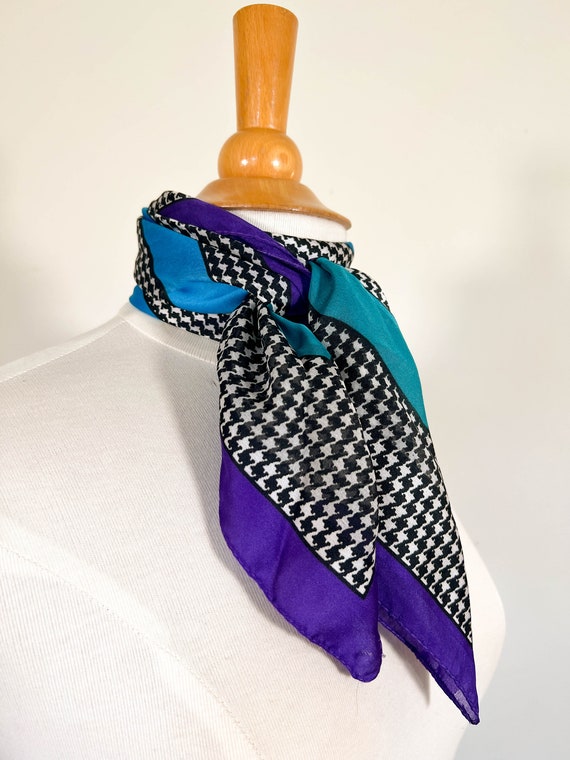 Vintage Color Block & Houndstooth Scarf / Silken … - image 3