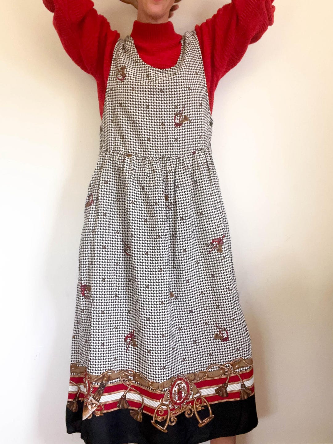 Abito scamiciato vintage anni '90 in pied de poule Pied de poule