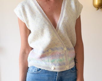 Veste pull assez pastel VTG des années 80/double boutonnage/mohair de nylon acrylique/taille moyenne