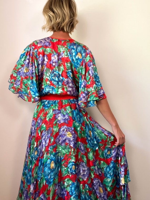 80s Vintage DIANE FREIS Bold Floral Dress / High … - image 7