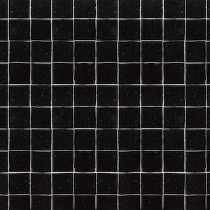 May include: Black and white tiled wall with a grid pattern. The tiles are square and have a slightly textured surface.
