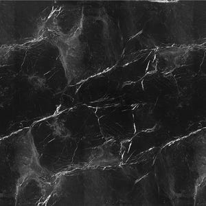May include: Black marble background with white veining. The marble has a smooth, polished surface.