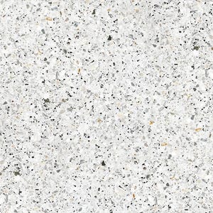 May include: A close-up of a white terrazzo surface with small black, gray, and brown flecks.
