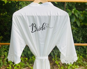 Personalized Satin Bridesmaid Robe: Lace Sleeve Wedding Robes