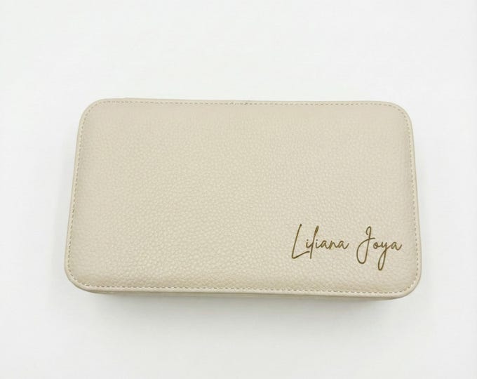Featured listing image: Personalized Pebbled Vegan Leather Travel Jewelry Case, Laser Engraved