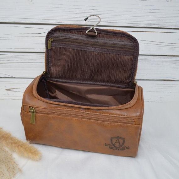 Mens Toiletry Bag, Personalized Leather Dopp Kit, 3rd Anniversary