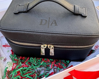 Laser Engraved Leather Cosmetic Case: Personalized Travel Toiletry Bag