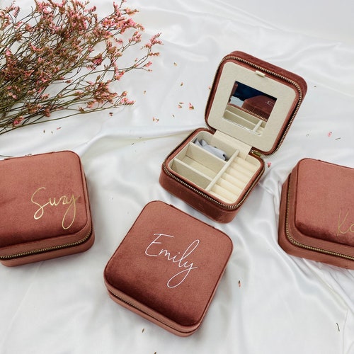Personalized Jewelry Box Bridesmaid Gift Bride Gift Velvet Etsy
