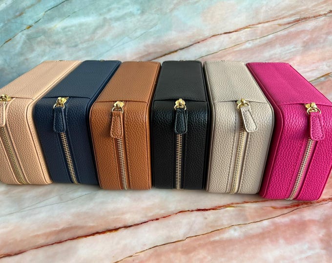 Featured listing image: Personalized Large Pebbled Leather Travel Pouch, Monogrammed Large Leather Travel Jewelry Organizer, Mother's Day Gift, Gift for Mom
