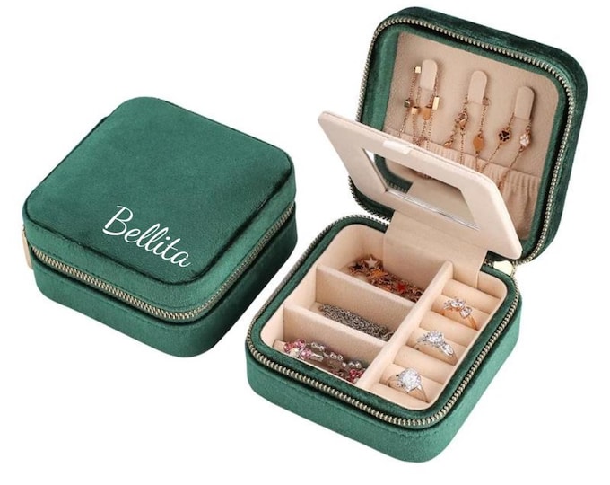 Featured listing image: Personalized Italian Velvet Travel Jewelry Box, Bridesmaid Gift