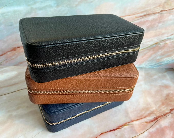 Featured listing image: Personalized Large Pebbled Leather Travel Pouch, Monogrammed Large Leather Travel Jewelry Organizer, Mother's Day Gift, Gift for Mom