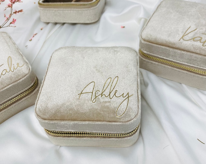 Featured listing image: Personalized Jewelry Box, Bridesmaid Gift, Bride Gift, Velvet Jewelry Box, Travel Case, Bride, Travel Jewelry Box, Velvet Jewelry Case