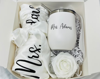 Bridal Shower Gift Box: Personalized Tumbler & Satin Robe