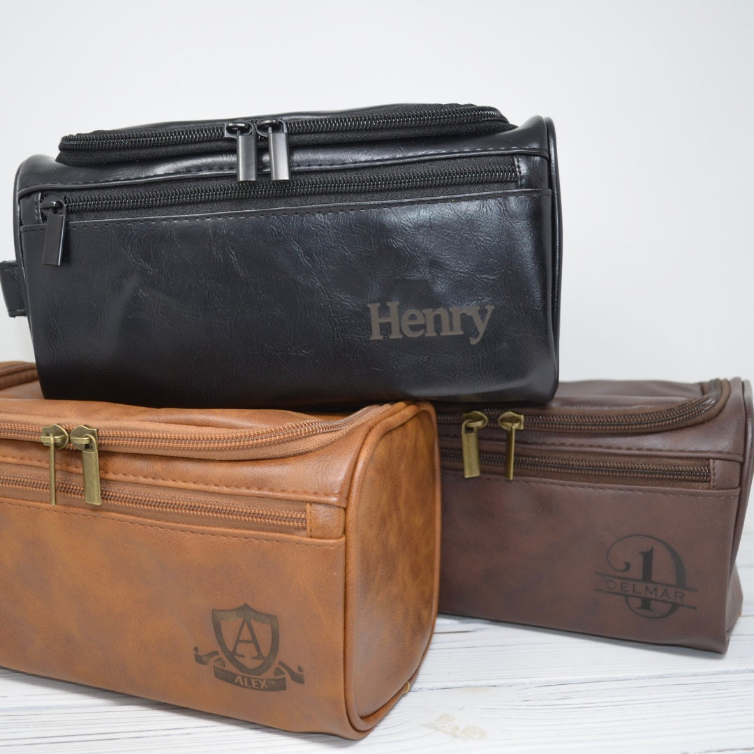 Personalized Men???s Toiletry Bag Leather Toiletry Bag for Him Custom Travel Dopp Kit Bag ...