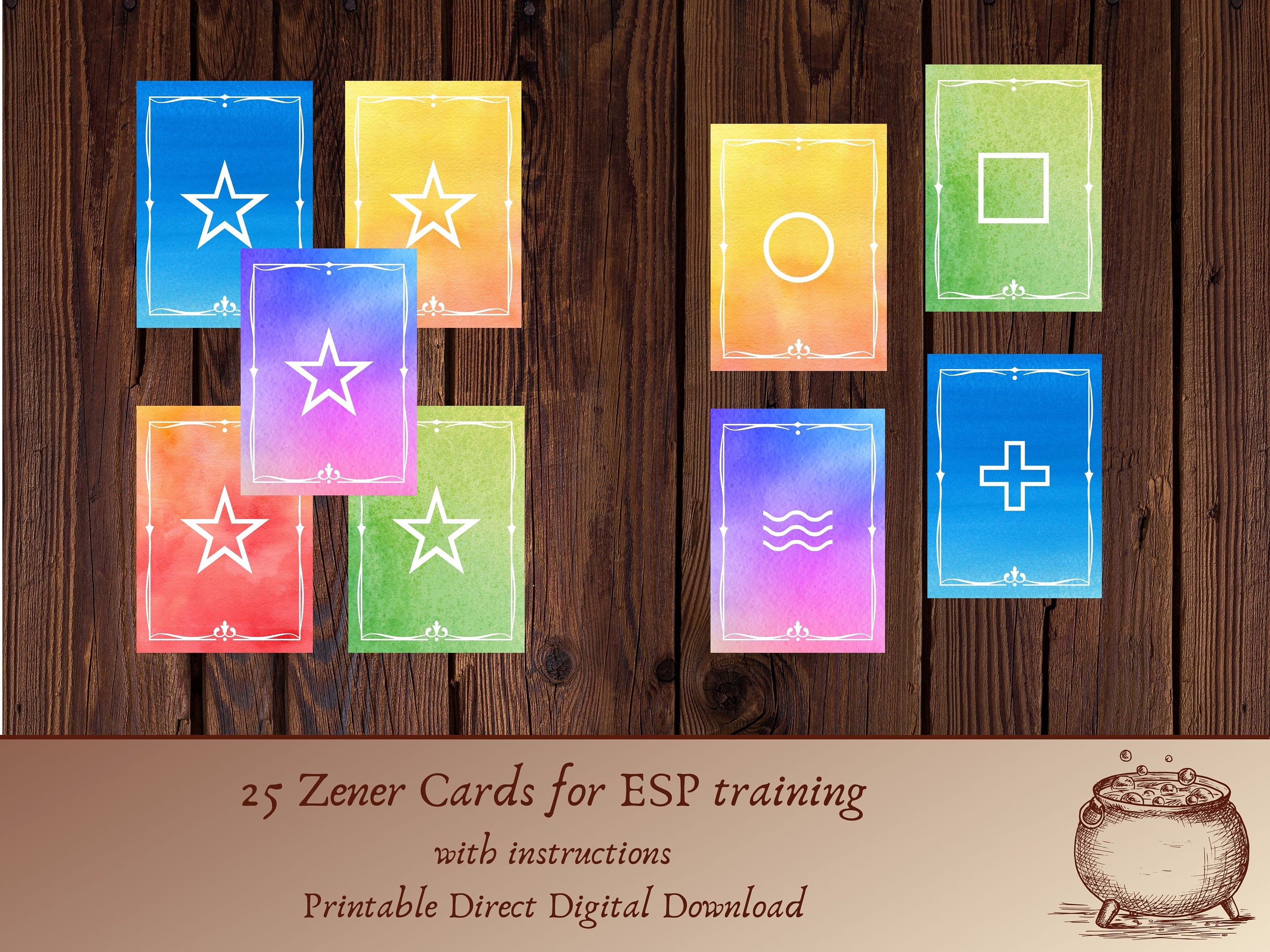 Zener Cards for ESP training Watercolor Clairvoyance | Etsy