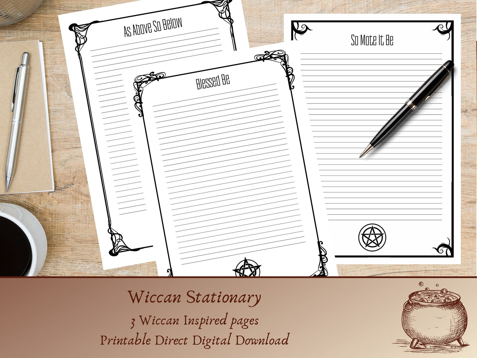Wiccan inspired Stationary Printable Download 3 designs | Etsy