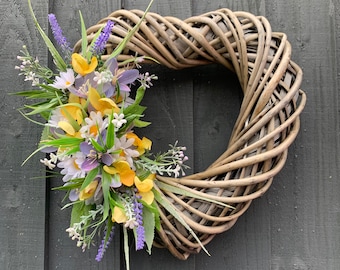 Daisy, crocuses and cherry blossom wreath for your front door. Spring wreath, summer wreath, front door wreath, artificial wreath