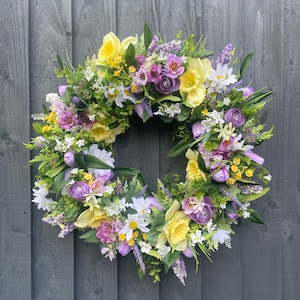 Spring Summer Door Wreath: Gerbera, Daisies, Tulips, Lavender