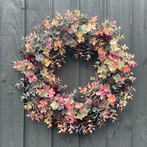 Autumn eucalyptus wreath with burgundy wild gypsophila, autumn wreath for your front door, falls wreath, autumn wreath, front door wreath