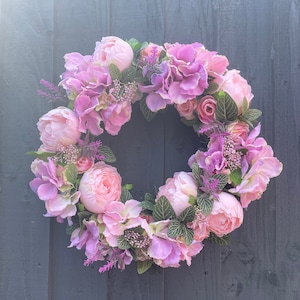 Peony summer wreath for your front door with roses, ranunculus, lavender, hydrangeas, summer wreath, artificial, front door, pink wreath