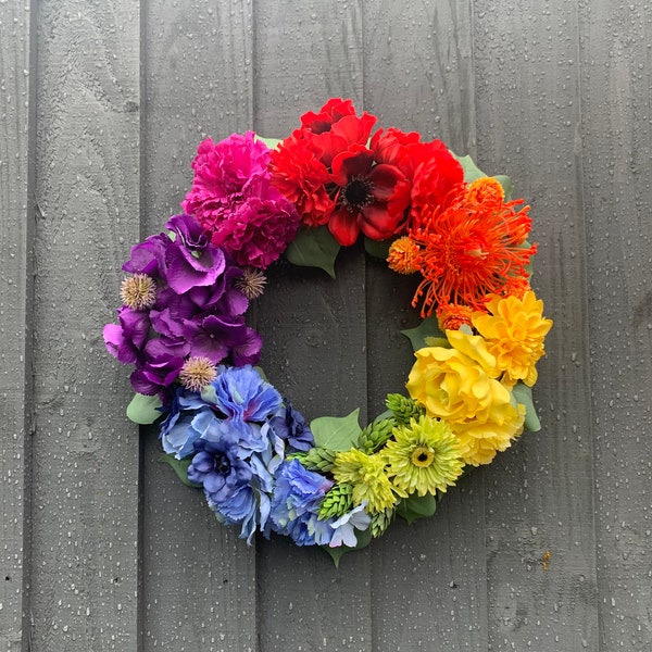 Rainbow wreath for your front door.